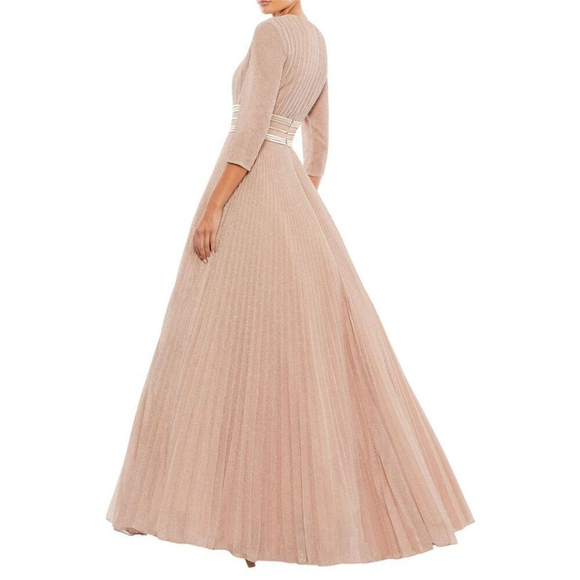 MAC DUGGAL SHIMMERING PLEATED A-LINE 3/4 SLEEVE GOWN ROSE GOLD- SIZE 6 - Picture 4 of 9